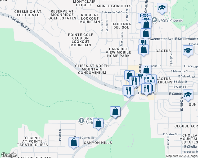 map of restaurants, bars, coffee shops, grocery stores, and more near in Phoenix