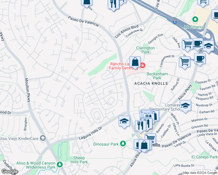 map of restaurants, bars, coffee shops, grocery stores, and more near 680 Via Alhambra in Laguna Woods