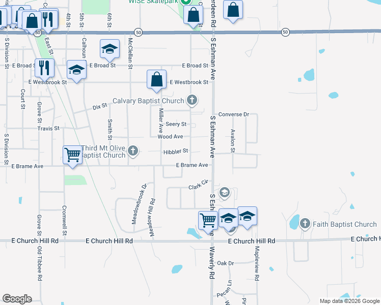 map of restaurants, bars, coffee shops, grocery stores, and more near 701 McCord Street in West Point