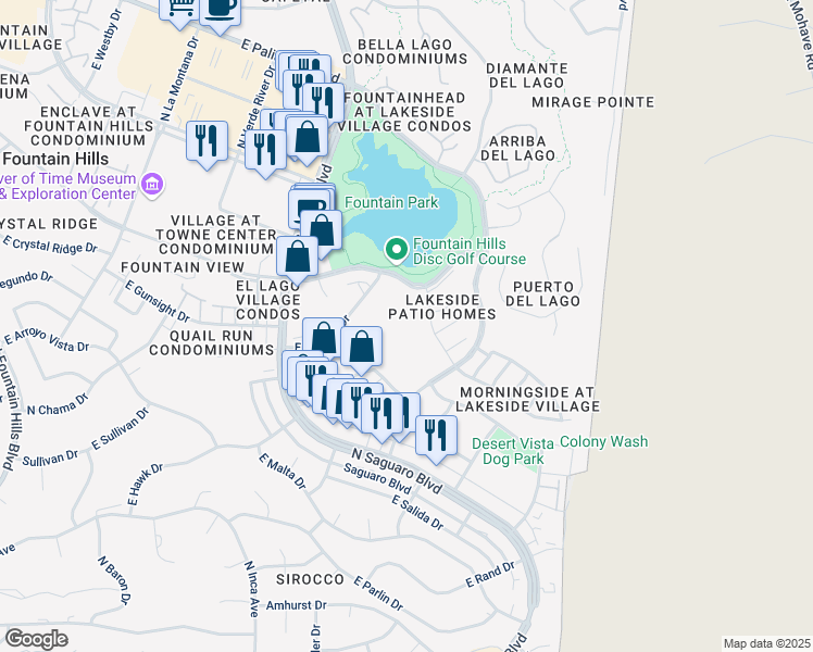 map of restaurants, bars, coffee shops, grocery stores, and more near 15559 East Golden Eagle Boulevard in Fountain Hills
