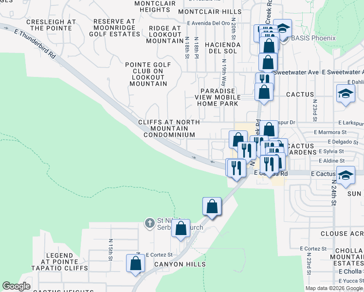 map of restaurants, bars, coffee shops, grocery stores, and more near in Phoenix