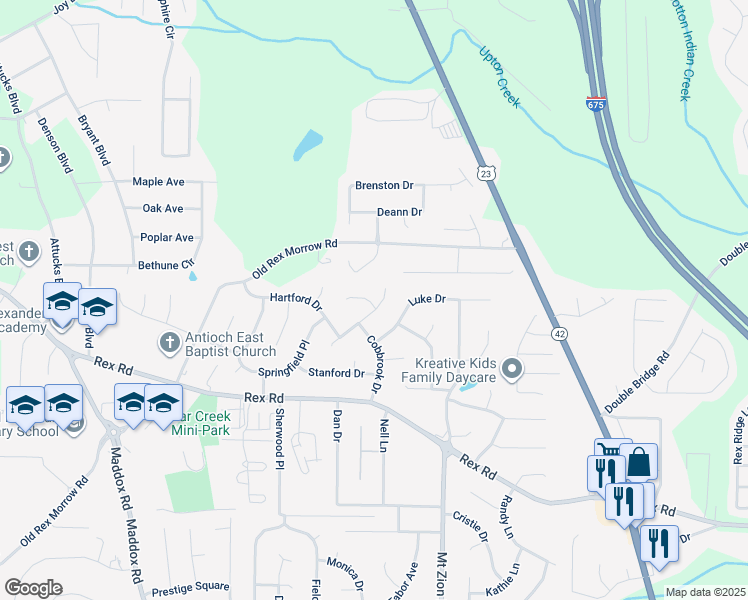 map of restaurants, bars, coffee shops, grocery stores, and more near 5725 Twain Drive in Ellenwood