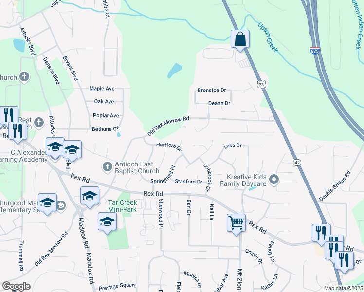 map of restaurants, bars, coffee shops, grocery stores, and more near 2520 Hartford Drive in Ellenwood