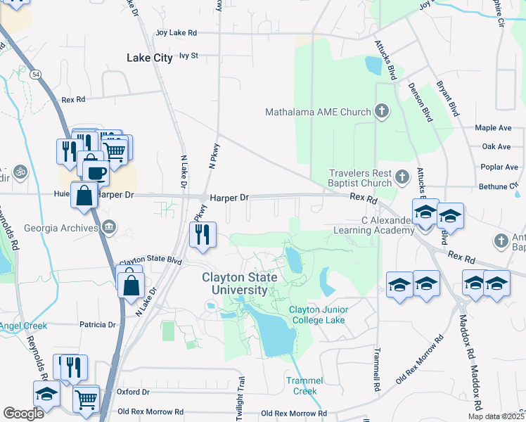 map of restaurants, bars, coffee shops, grocery stores, and more near 1885 Harper Drive in Lake City