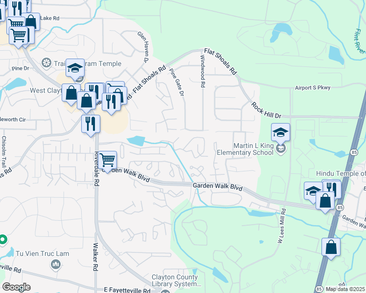map of restaurants, bars, coffee shops, grocery stores, and more near 1000 Lake Regency Drive in Atlanta