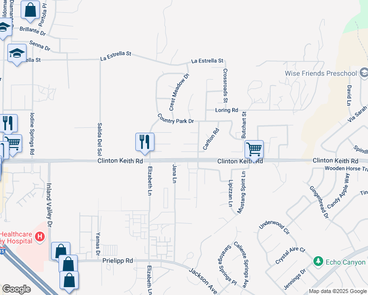 map of restaurants, bars, coffee shops, grocery stores, and more near 24935 Little Book Circle in Wildomar