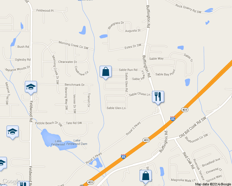 map of restaurants, bars, coffee shops, grocery stores, and more near 3425 Sable Chase Lane in Atlanta