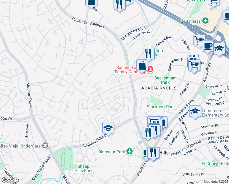 map of restaurants, bars, coffee shops, grocery stores, and more near 680 Via Alhambra in Laguna Woods