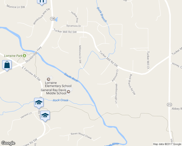 map of restaurants, bars, coffee shops, grocery stores, and more near 2089 Millstone Drive Southwest in Conyers