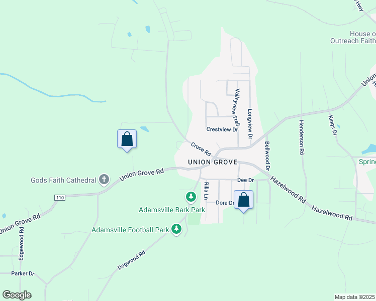 map of restaurants, bars, coffee shops, grocery stores, and more near 5425 Cruce Road in Adamsville
