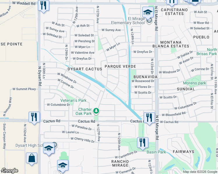 map of restaurants, bars, coffee shops, grocery stores, and more near 12622 West Scotts Drive in El Mirage