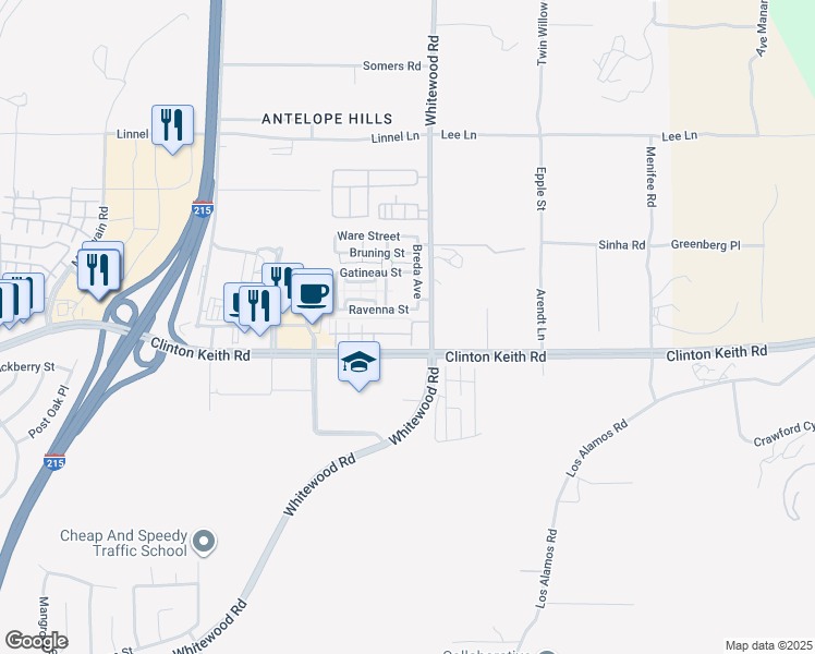 map of restaurants, bars, coffee shops, grocery stores, and more near 28426 Socorro Street in Murrieta