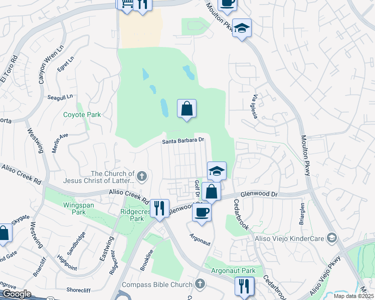 map of restaurants, bars, coffee shops, grocery stores, and more near 20 Old Mission Road in Aliso Viejo