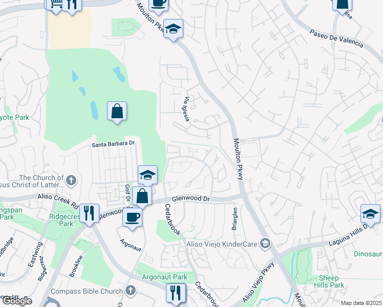map of restaurants, bars, coffee shops, grocery stores, and more near 67 Via Falerno in Aliso Viejo