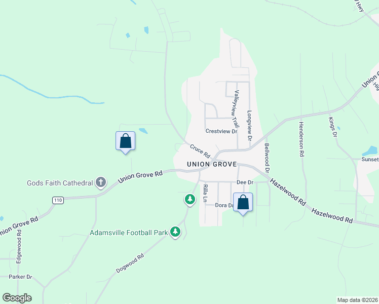 map of restaurants, bars, coffee shops, grocery stores, and more near 5425 Cruce Road in Adamsville