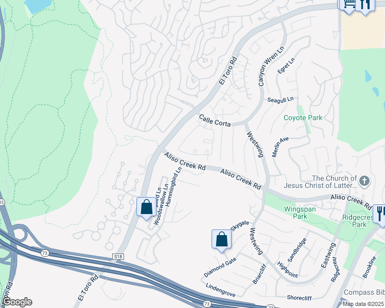 map of restaurants, bars, coffee shops, grocery stores, and more near 28 Sandpiper Lane in Aliso Viejo