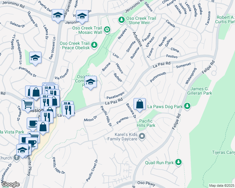 map of restaurants, bars, coffee shops, grocery stores, and more near 27661 Pasatiempo in Mission Viejo