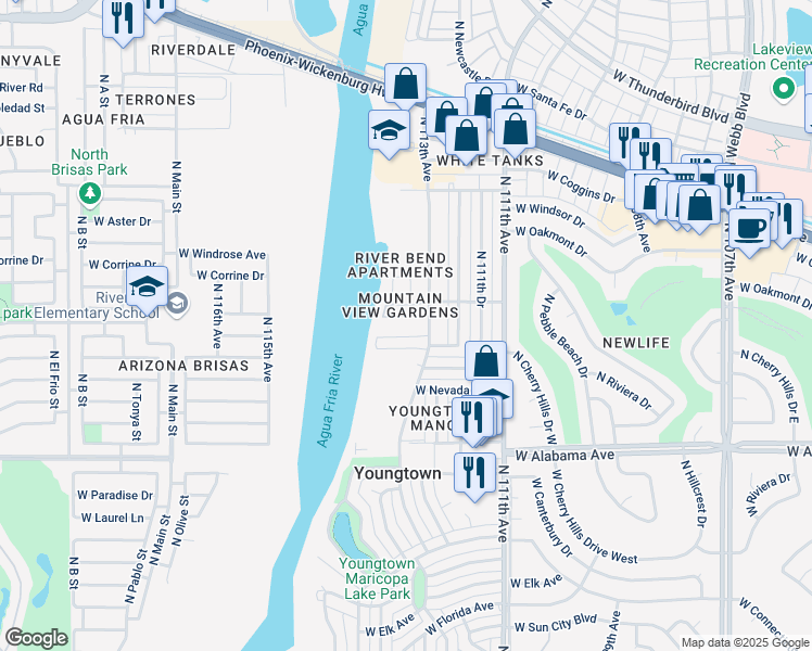map of restaurants, bars, coffee shops, grocery stores, and more near 12600 North 113th Avenue in Youngtown