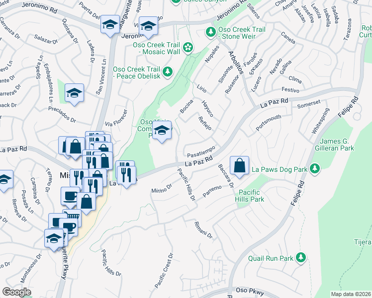 map of restaurants, bars, coffee shops, grocery stores, and more near 27571 Pasatiempo in Mission Viejo