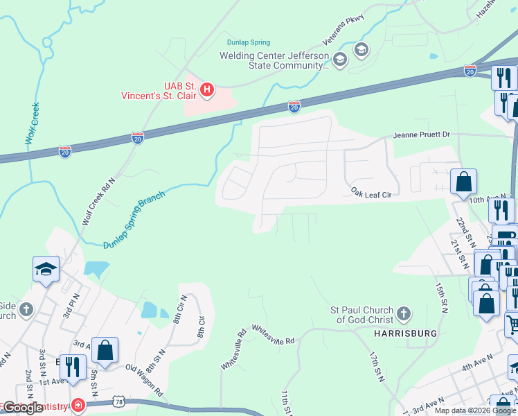 map of restaurants, bars, coffee shops, grocery stores, and more near 609 Deerwood Drive in Pell City