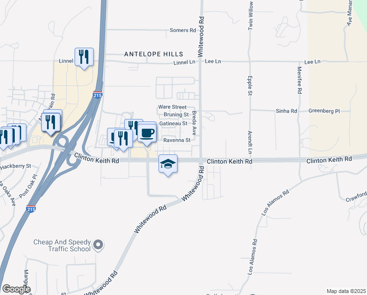 map of restaurants, bars, coffee shops, grocery stores, and more near 28394 Socorro Street in Murrieta