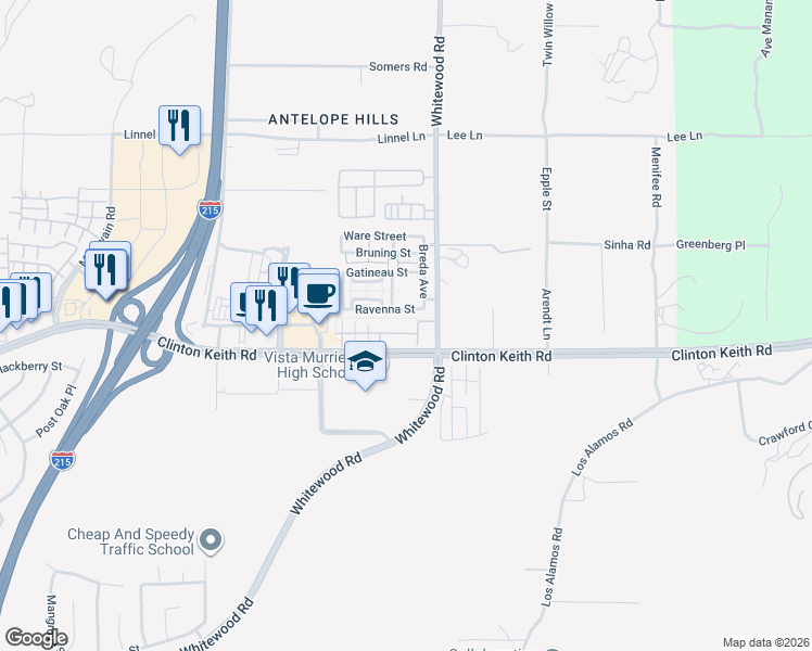 map of restaurants, bars, coffee shops, grocery stores, and more near 28410 Socorro Street in Murrieta