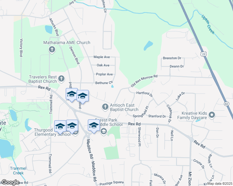 map of restaurants, bars, coffee shops, grocery stores, and more near 2400 Old Rex Morrow Road in Ellenwood