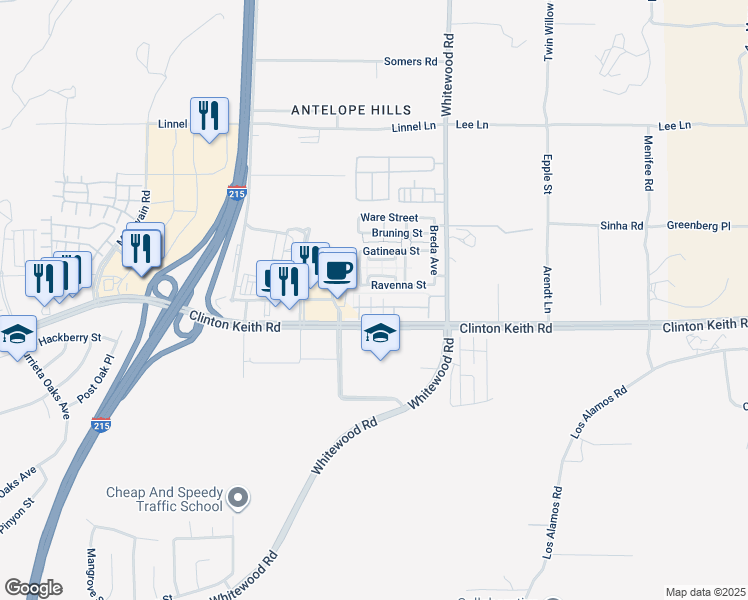 map of restaurants, bars, coffee shops, grocery stores, and more near 28298 Socorro Street in Murrieta