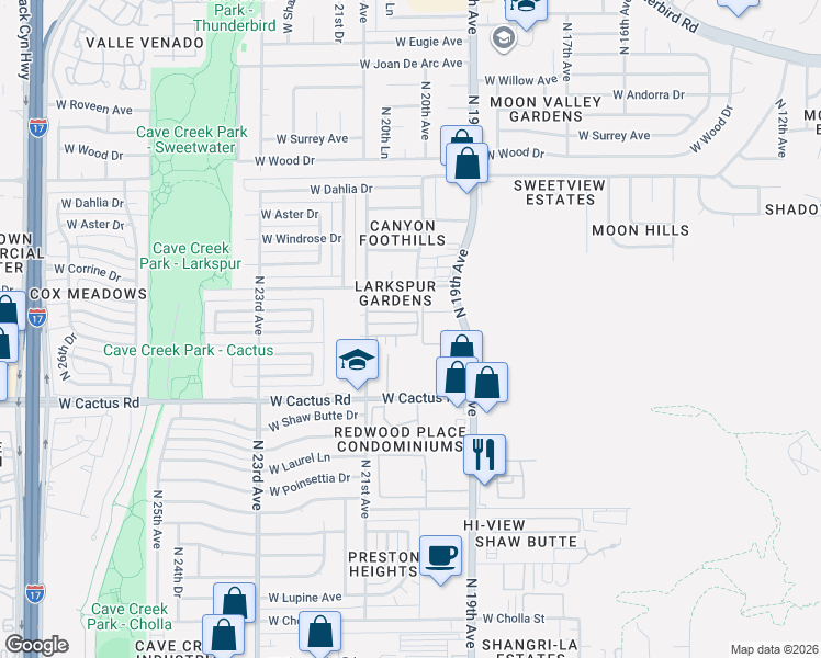 map of restaurants, bars, coffee shops, grocery stores, and more near 2023 West Bloomfield Road in Phoenix