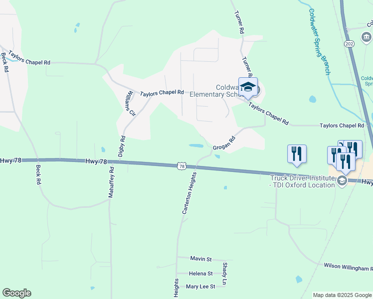 map of restaurants, bars, coffee shops, grocery stores, and more near 5746 U.S. 78 in Oxford