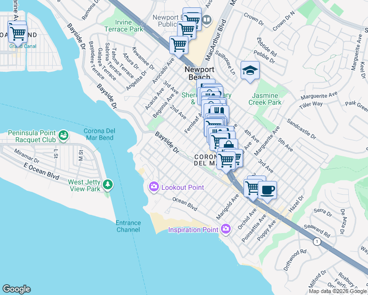 map of restaurants, bars, coffee shops, grocery stores, and more near in 