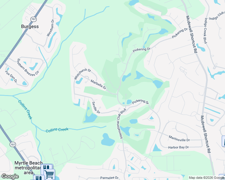 map of restaurants, bars, coffee shops, grocery stores, and more near 101 Marbella Drive in Murrells Inlet