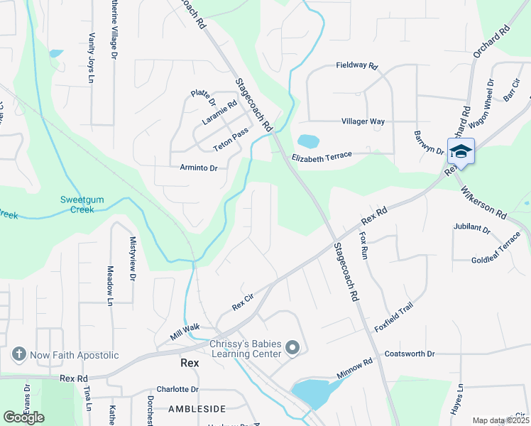 map of restaurants, bars, coffee shops, grocery stores, and more near 5715 Rex Mill Creek in Rex