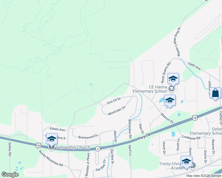 map of restaurants, bars, coffee shops, grocery stores, and more near 687 Watson Drive in Oxford