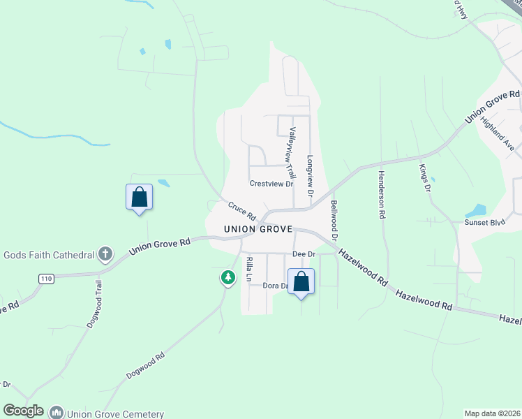 map of restaurants, bars, coffee shops, grocery stores, and more near 1009 Union Grove Road in Adamsville