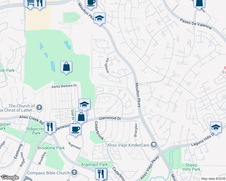 map of restaurants, bars, coffee shops, grocery stores, and more near 57 Via Falerno in Aliso Viejo