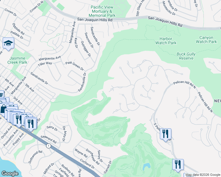 map of restaurants, bars, coffee shops, grocery stores, and more near 1 Premiere Point in Newport Beach