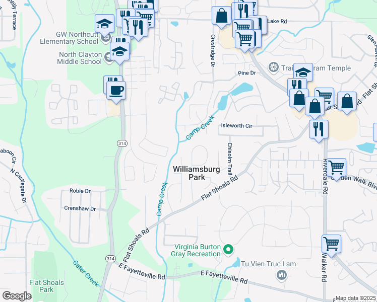 map of restaurants, bars, coffee shops, grocery stores, and more near 5730 Broadleaf Way in Atlanta