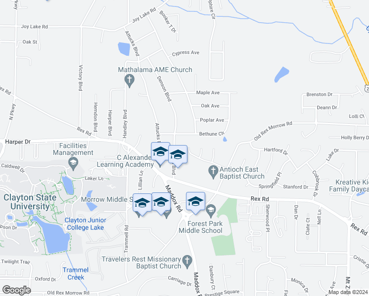 map of restaurants, bars, coffee shops, grocery stores, and more near 2265 Hammond Court in Ellenwood