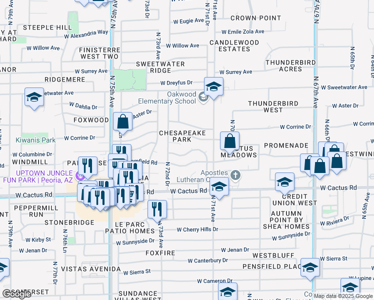 map of restaurants, bars, coffee shops, grocery stores, and more near in Peoria