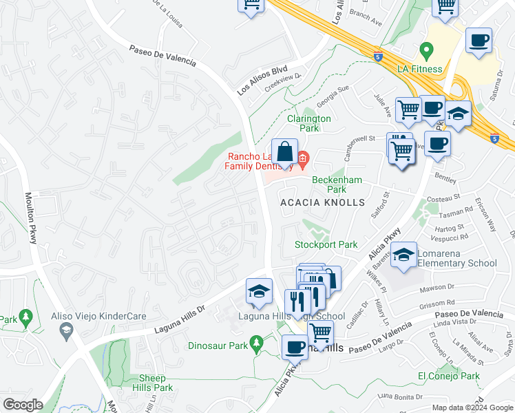 map of restaurants, bars, coffee shops, grocery stores, and more near 778 Via Los Altos in Laguna Woods