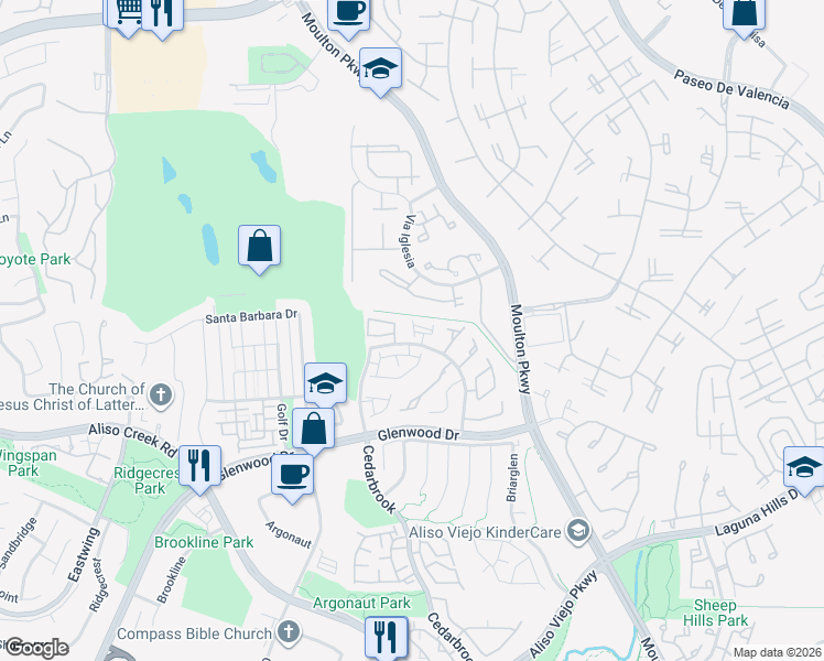 map of restaurants, bars, coffee shops, grocery stores, and more near 57 Via Falerno in Aliso Viejo