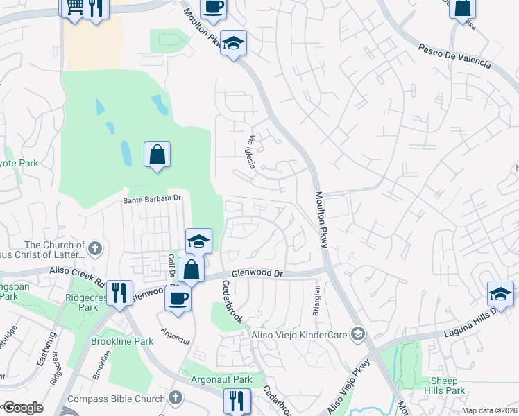 map of restaurants, bars, coffee shops, grocery stores, and more near 67 Via Falerno in Aliso Viejo