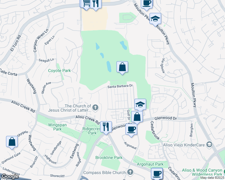 map of restaurants, bars, coffee shops, grocery stores, and more near 17 Coronel Place in Aliso Viejo