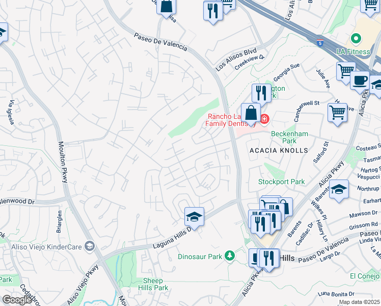 map of restaurants, bars, coffee shops, grocery stores, and more near 620 Avenida Sevilla in Laguna Woods
