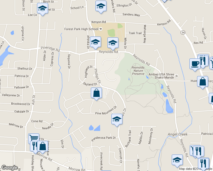 map of restaurants, bars, coffee shops, grocery stores, and more near 5753 Pearson Place in Forest Park