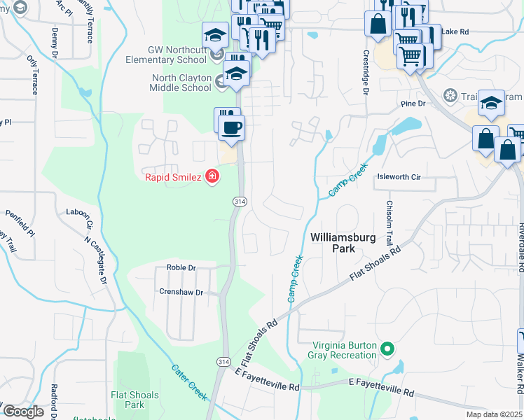 map of restaurants, bars, coffee shops, grocery stores, and more near 5731 Savannah River Road in Atlanta