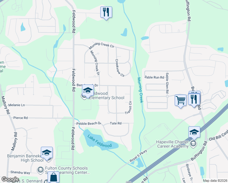 map of restaurants, bars, coffee shops, grocery stores, and more near 5790 Vernier Drive Southwest in College Park