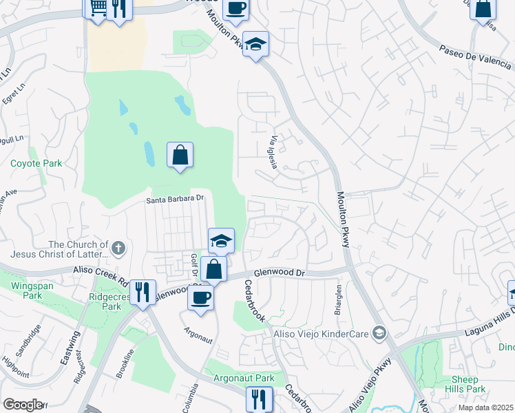 map of restaurants, bars, coffee shops, grocery stores, and more near 29 Via Bacchus in Aliso Viejo