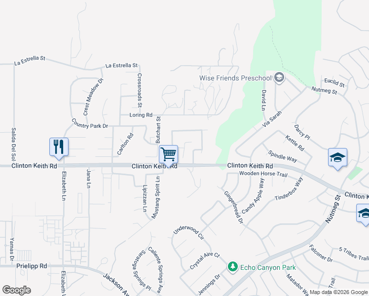 map of restaurants, bars, coffee shops, grocery stores, and more near 35901 Camelot Circle in Wildomar